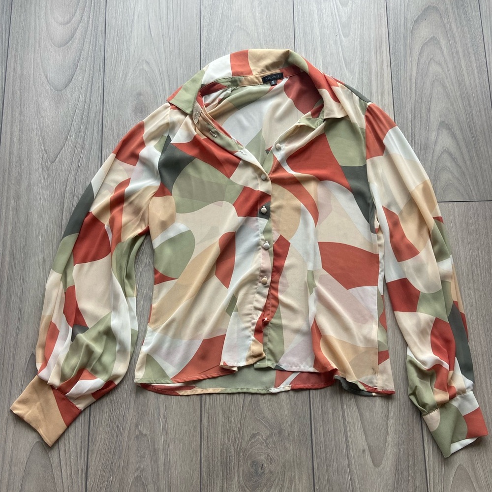 Dynamite Balloon Sleeve Sheer Blouse, Small